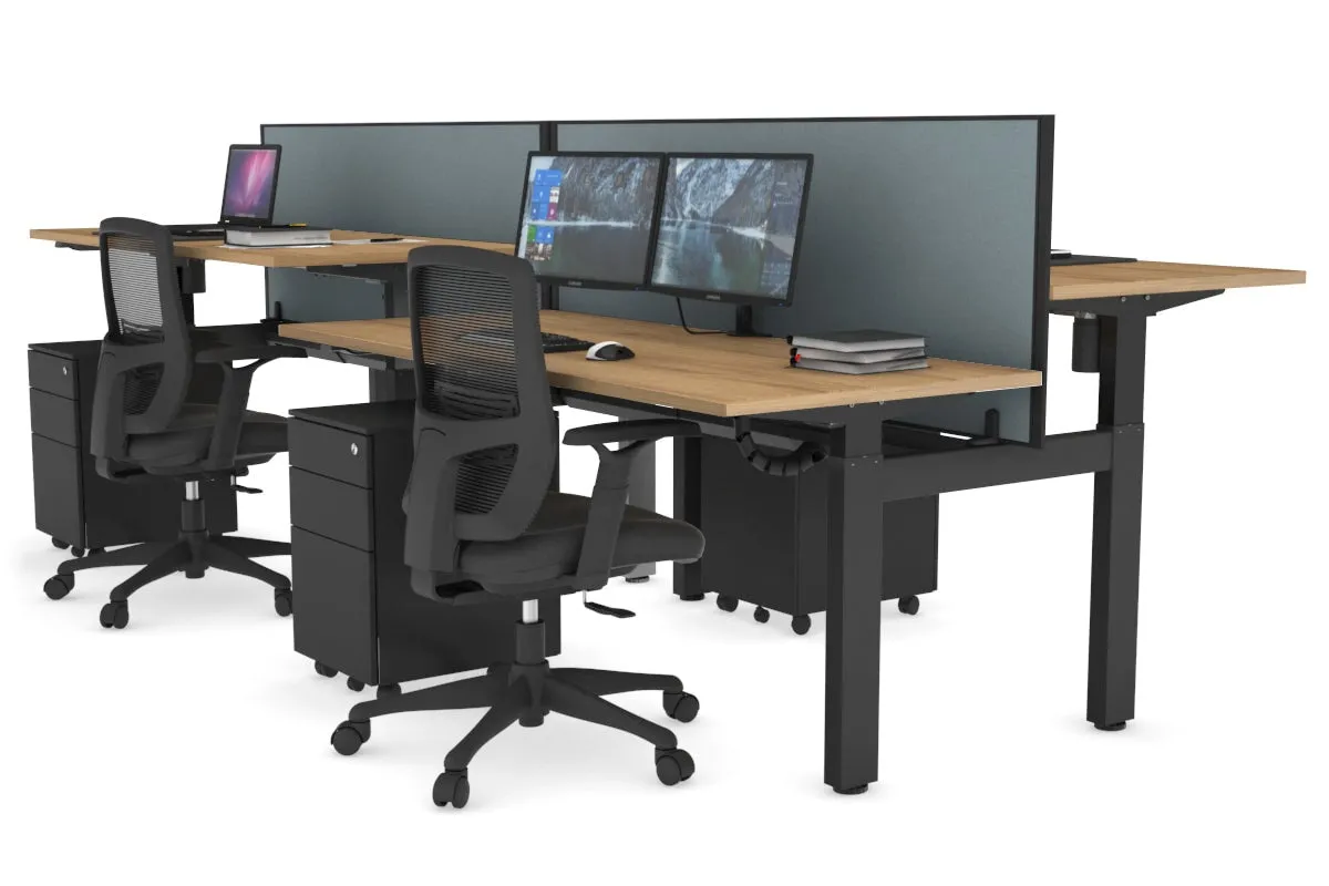 Just Right Height Adjustable 4 Person H-Bench Workstation - Black Frame [1200L x 700W]