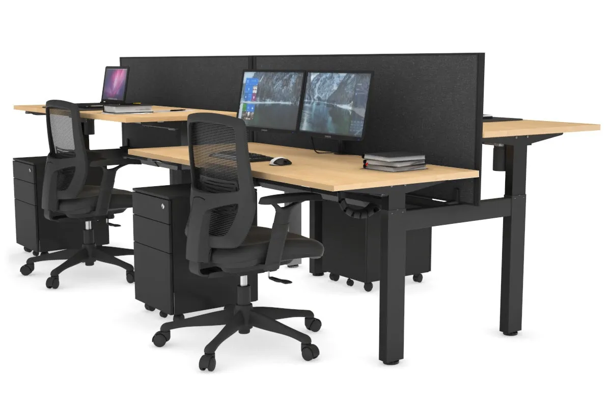 Just Right Height Adjustable 4 Person H-Bench Workstation - Black Frame [1200L x 700W]