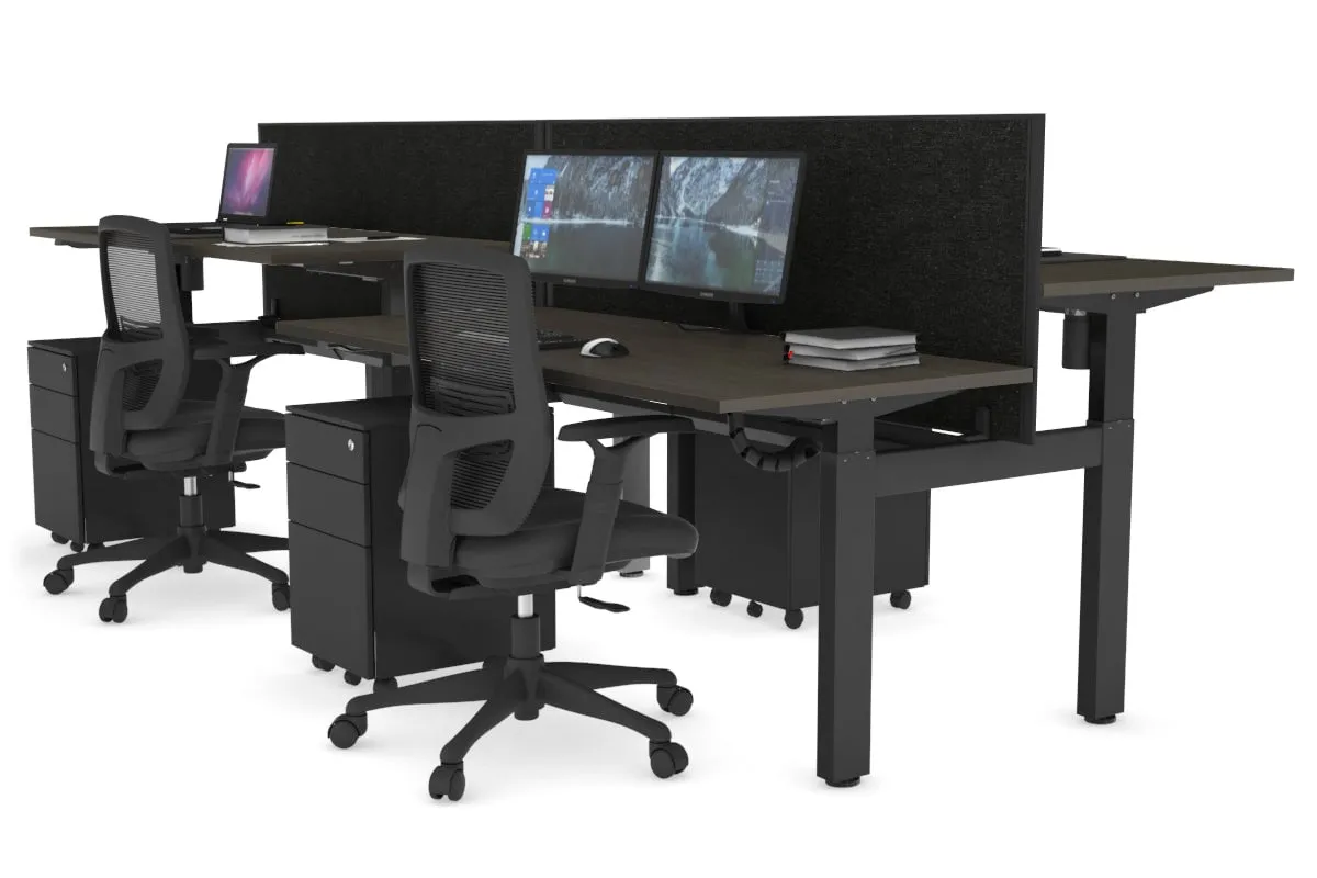 Just Right Height Adjustable 4 Person H-Bench Workstation - Black Frame [1200L x 700W]