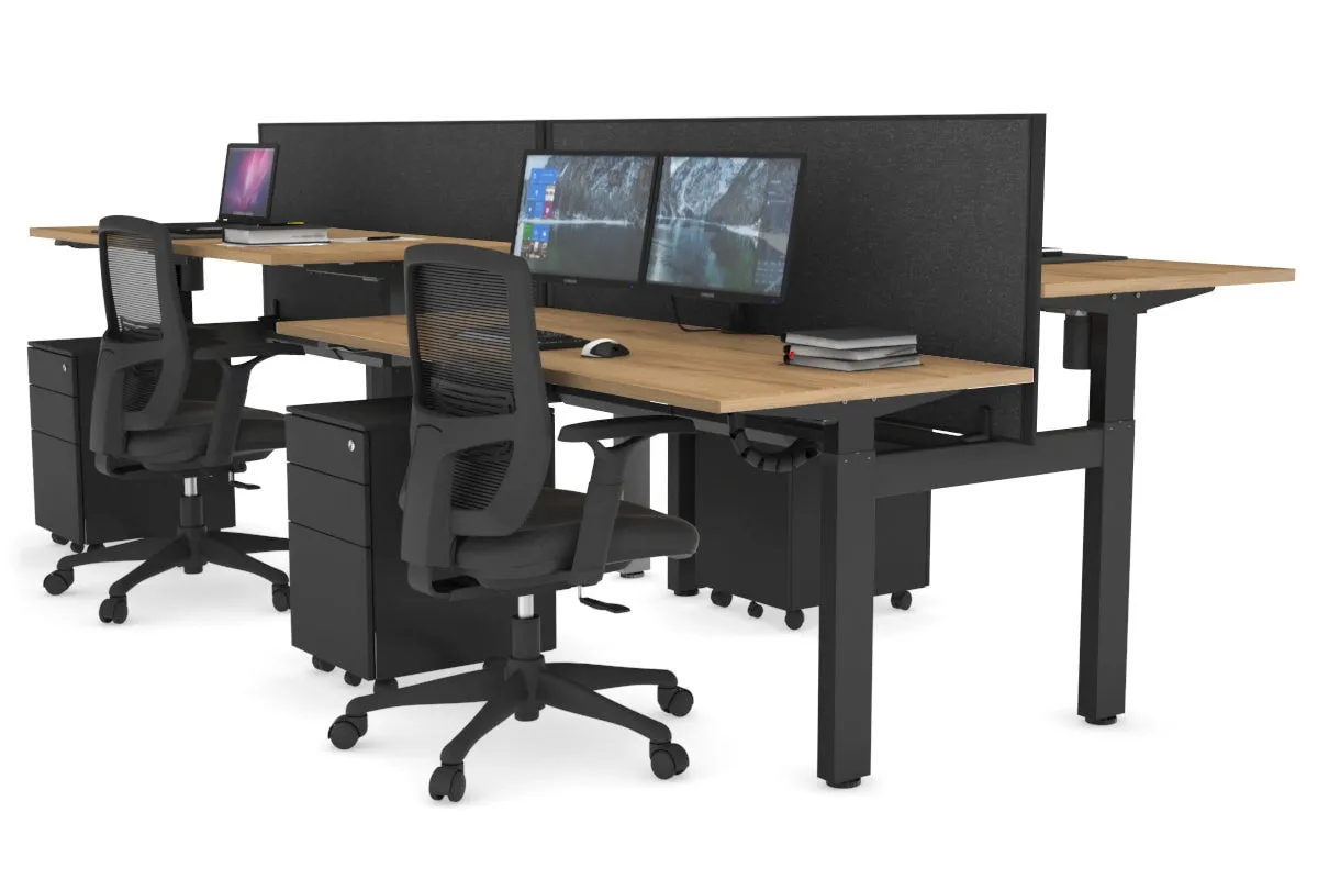 Just Right Height Adjustable 4 Person H-Bench Workstation - Black Frame [1200L x 700W]