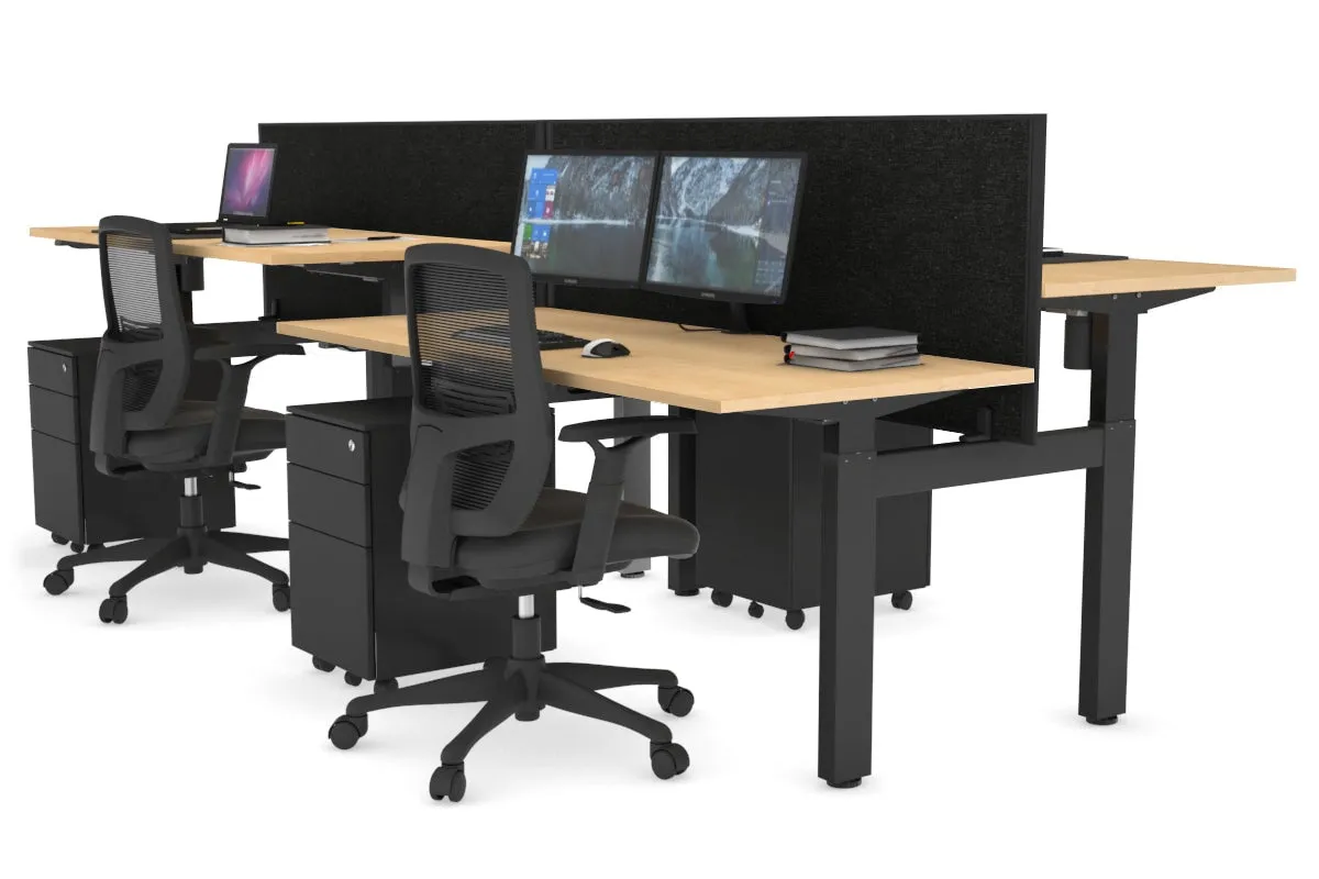 Just Right Height Adjustable 4 Person H-Bench Workstation - Black Frame [1200L x 700W]