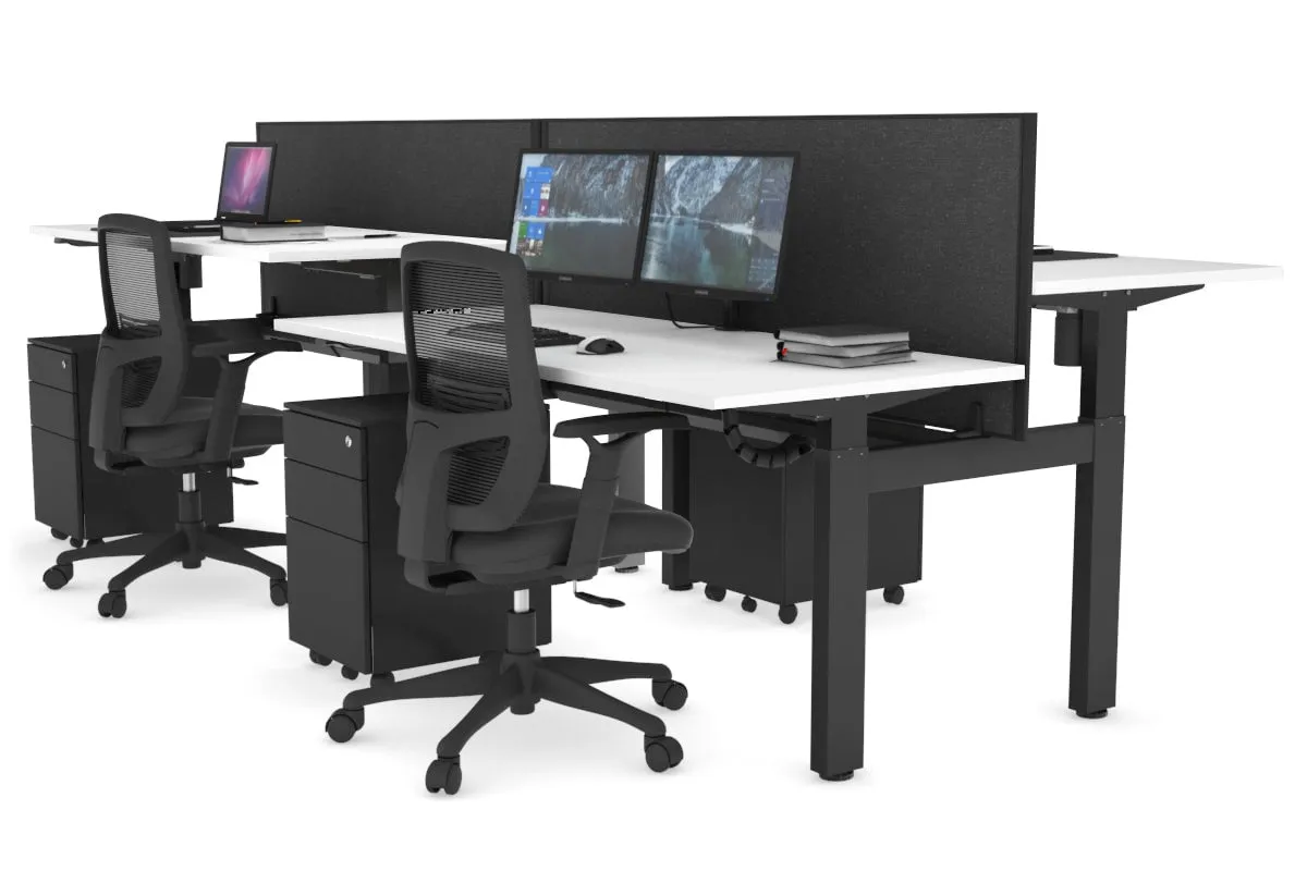 Just Right Height Adjustable 4 Person H-Bench Workstation - Black Frame [1200L x 700W]