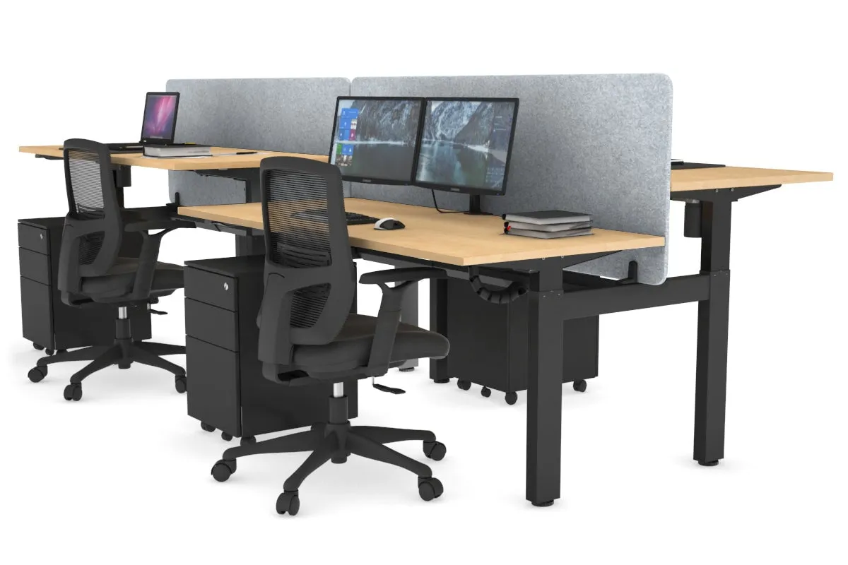 Just Right Height Adjustable 4 Person H-Bench Workstation - Black Frame [1200L x 700W]