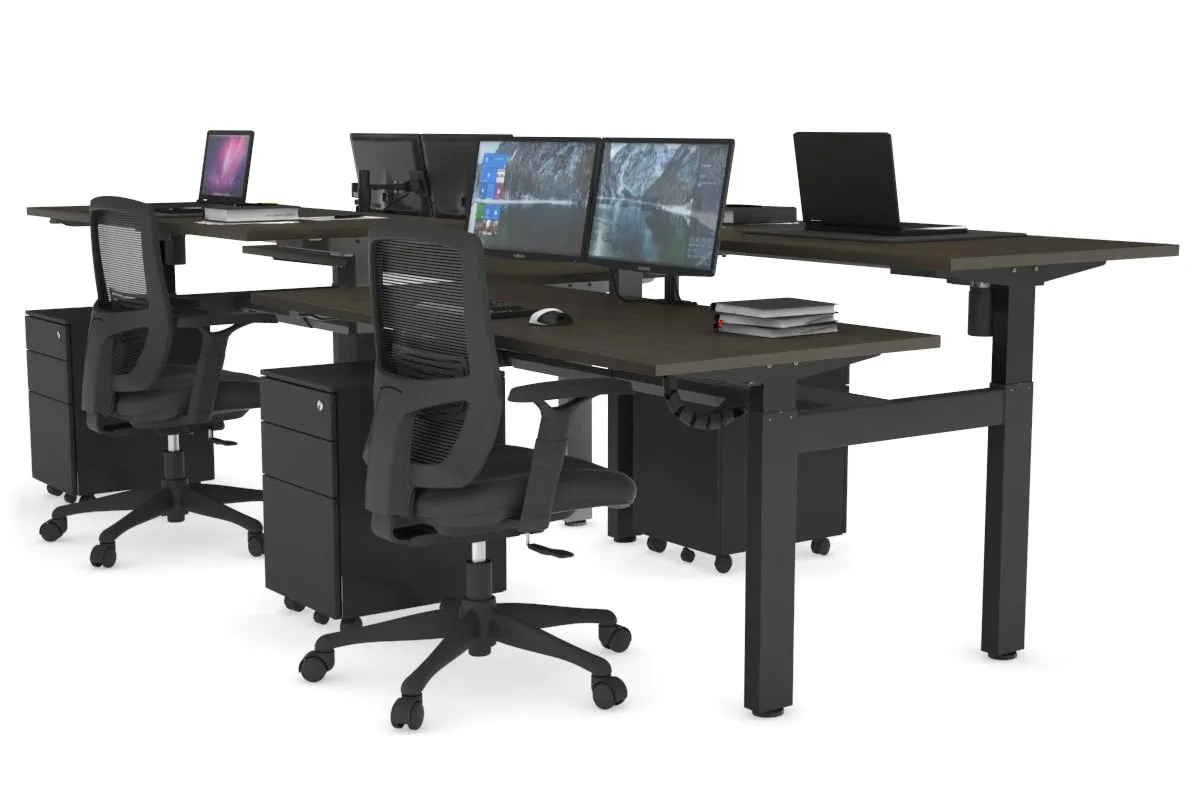 Just Right Height Adjustable 4 Person H-Bench Workstation - Black Frame [1200L x 700W]