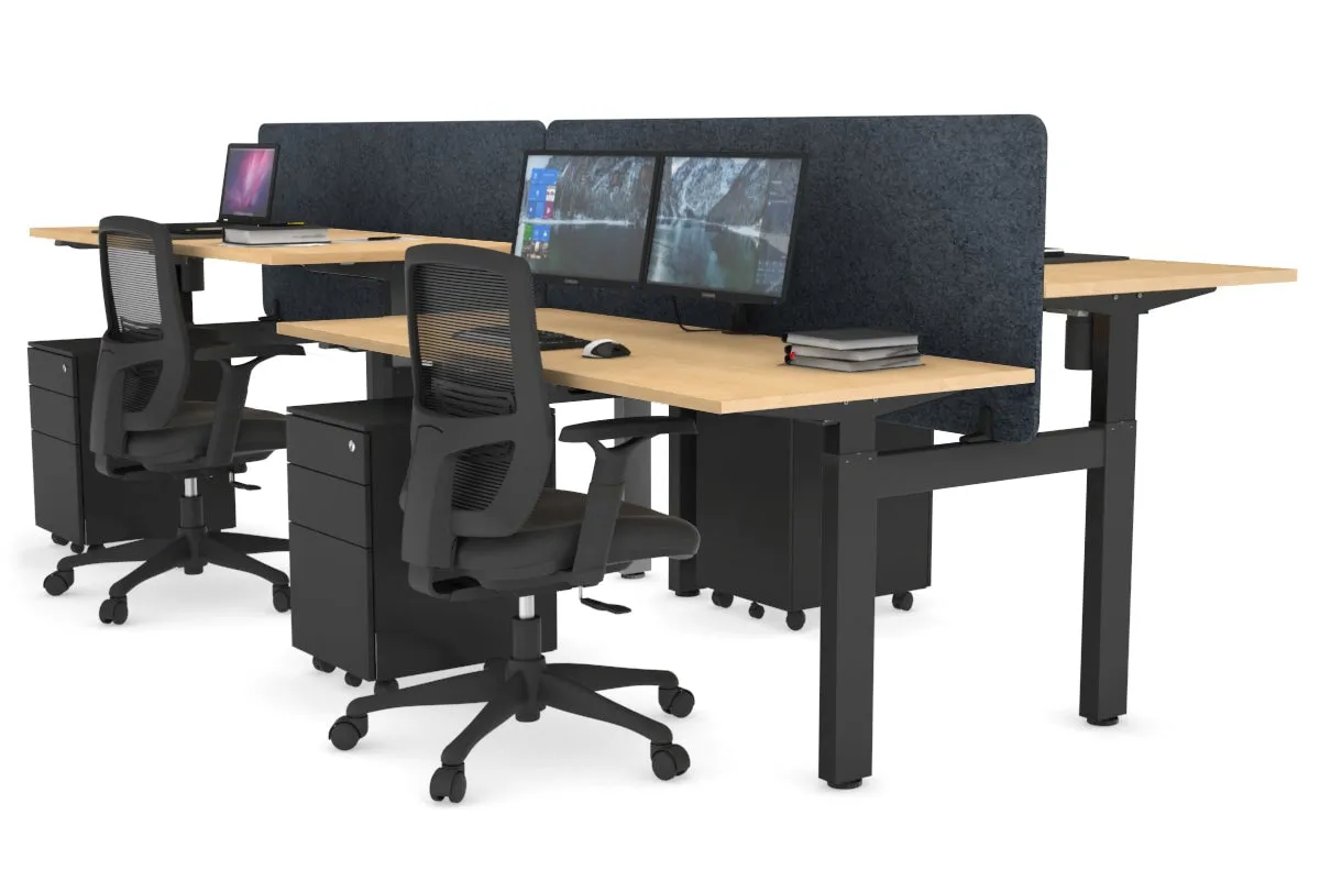 Just Right Height Adjustable 4 Person H-Bench Workstation - Black Frame [1200L x 700W]