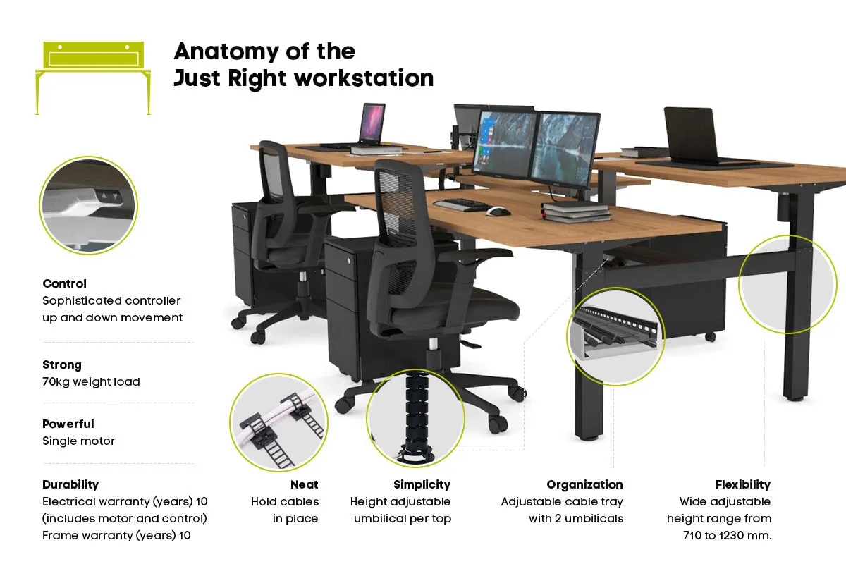 Just Right Height Adjustable 4 Person H-Bench Workstation - Black Frame [1200L x 700W]