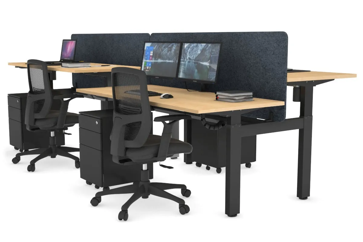 Just Right Height Adjustable 4 Person H-Bench Workstation - Black Frame [1200L x 700W]