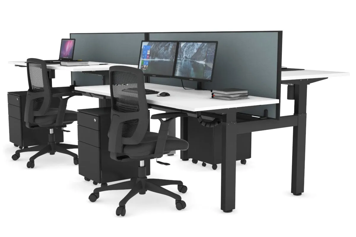 Just Right Height Adjustable 4 Person H-Bench Workstation - Black Frame [1200L x 700W]