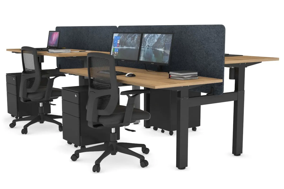 Just Right Height Adjustable 4 Person H-Bench Workstation - Black Frame [1200L x 700W]