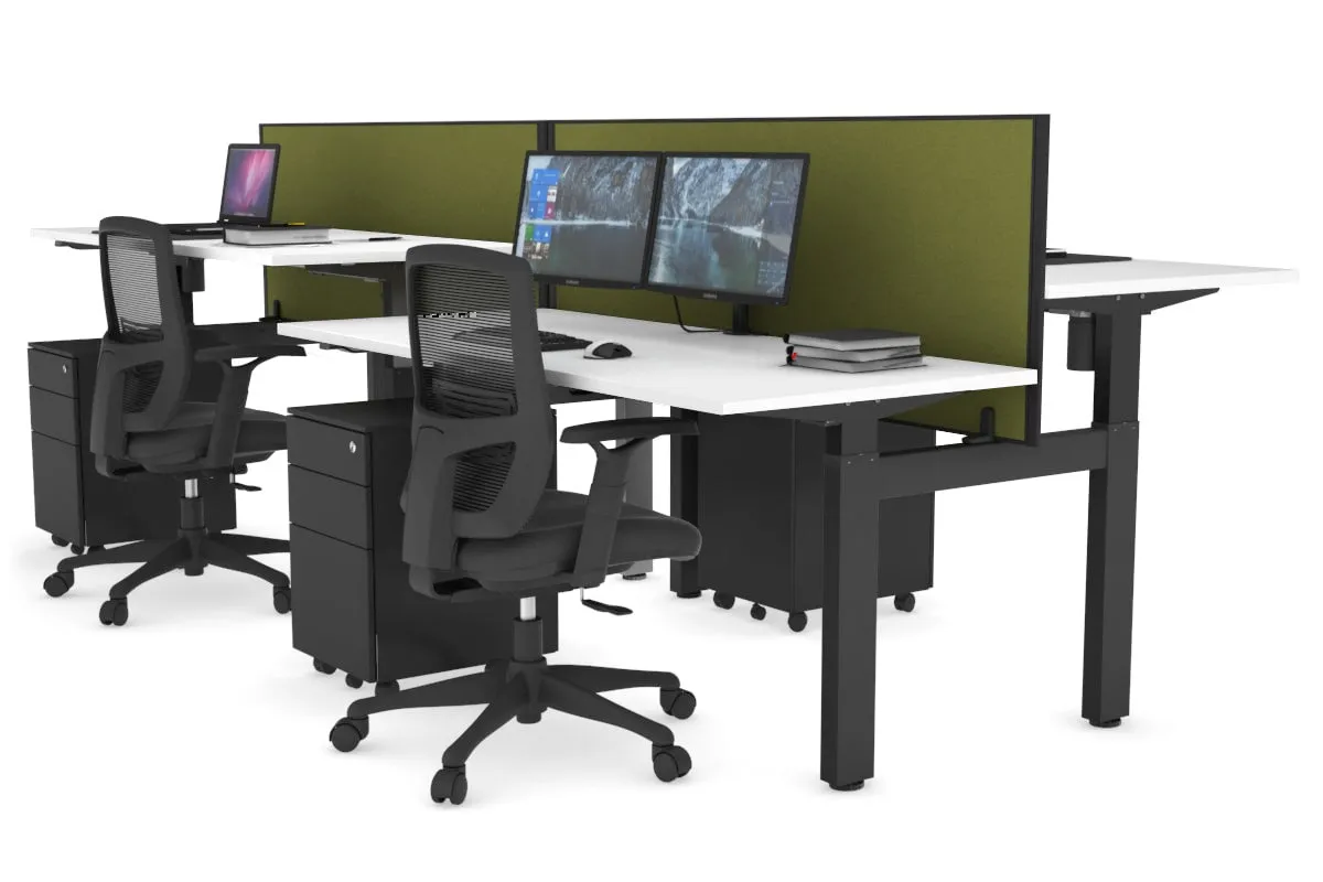 Just Right Height Adjustable 4 Person H-Bench Workstation - Black Frame [1200L x 700W]