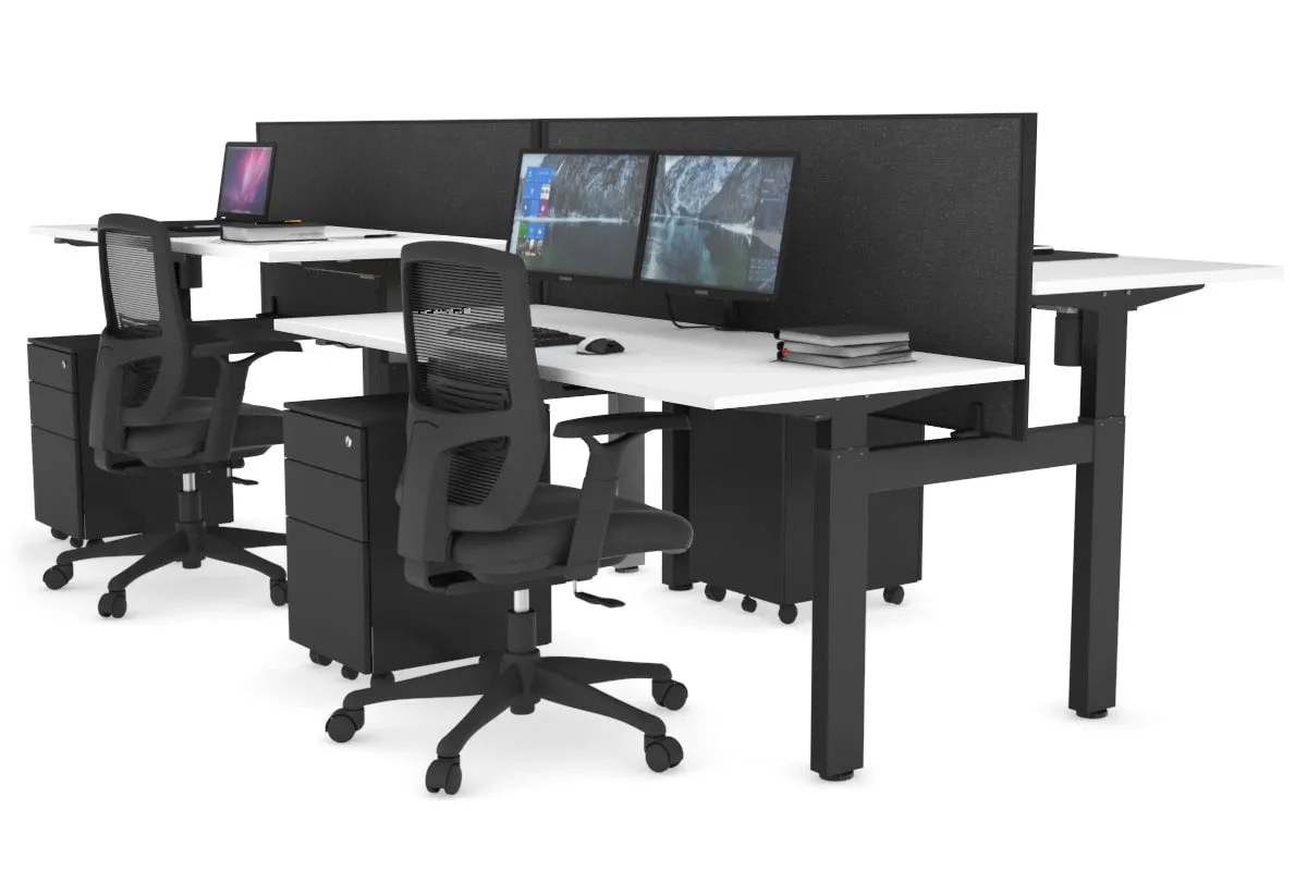 Just Right Height Adjustable 4 Person H-Bench Workstation - Black Frame [1200L x 700W]
