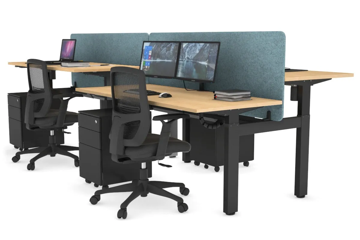 Just Right Height Adjustable 4 Person H-Bench Workstation - Black Frame [1200L x 700W]