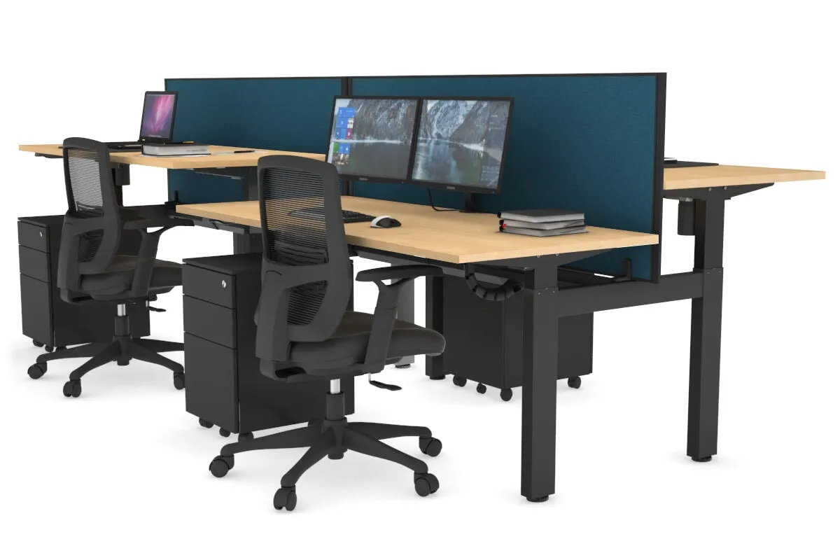 Just Right Height Adjustable 4 Person H-Bench Workstation - Black Frame [1200L x 700W]