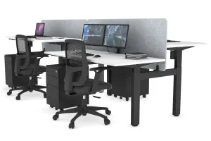 Just Right Height Adjustable 4 Person H-Bench Workstation - Black Frame [1200L x 700W]