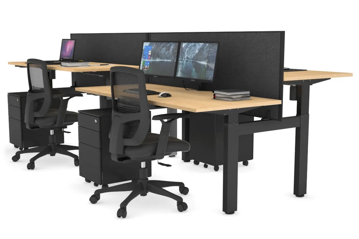 Just Right Height Adjustable 4 Person H-Bench Workstation - Black Frame [1200L x 700W]