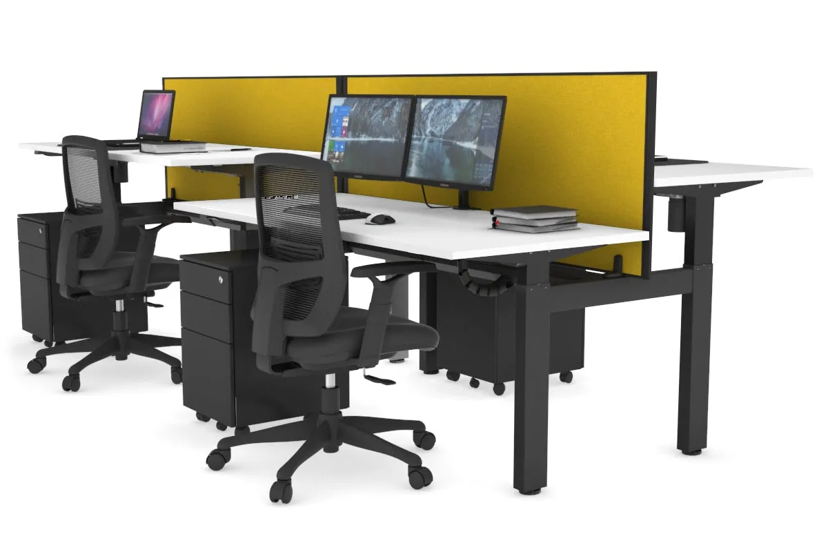 Just Right Height Adjustable 4 Person H-Bench Workstation - Black Frame [1200L x 700W]