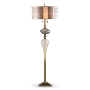 Ken Floor Lamp F 166 Ag 137 by Kinzig Design, Cream, Gray Blown Glass, Gray Beige Neutral, Cream Oval Shade