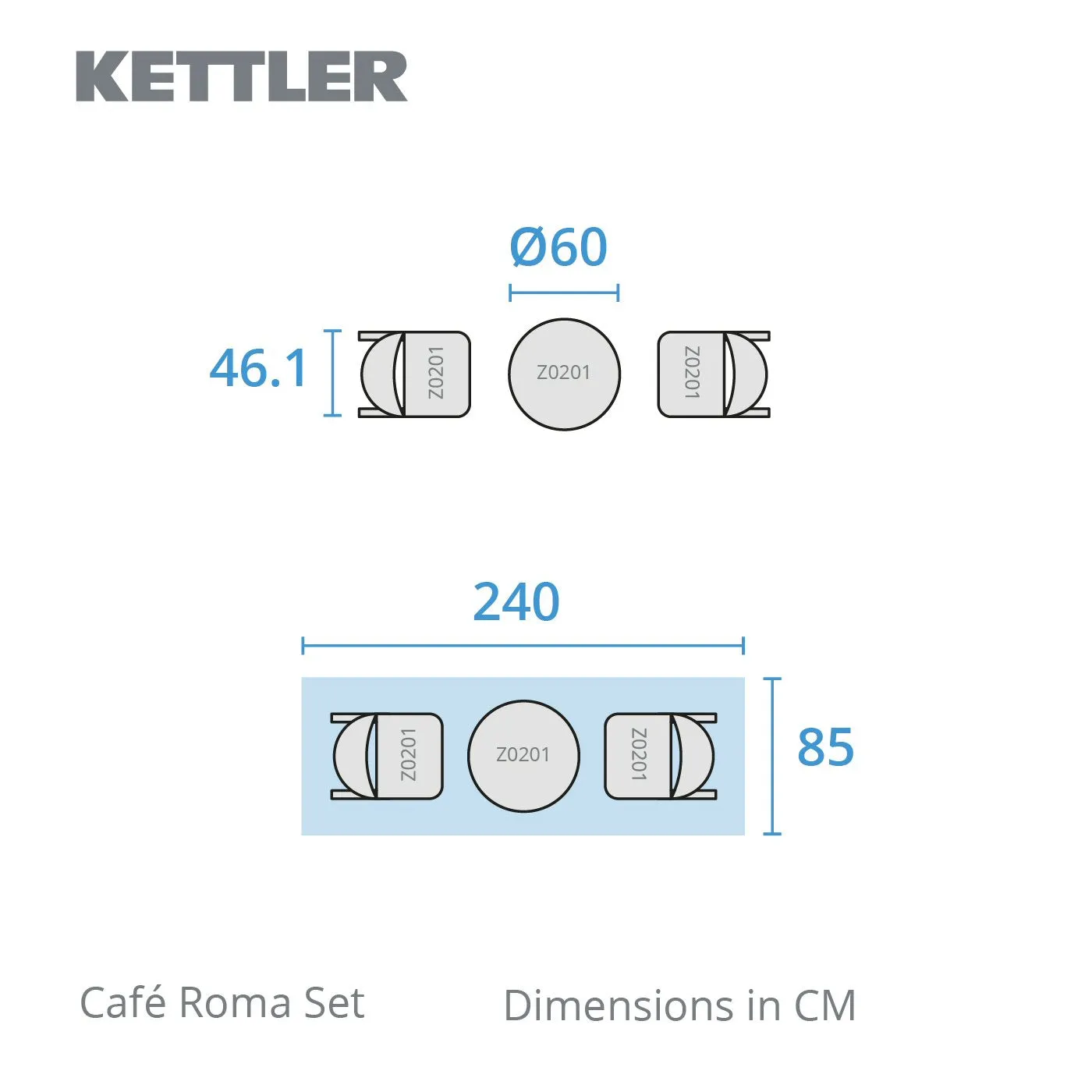 Kettler Iron Grey Caffe Roma 2-Seater Bistro Garden Furniture Set - Slate