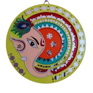 Kutch Lippan/Mud Mirror Art Wall Decor (Ganesh)