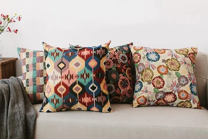 Large Decorative Throw Pillows, Bohemian Decorative Sofa Pillows, Geometric Pattern Chenille Throw Pillow for Living Room