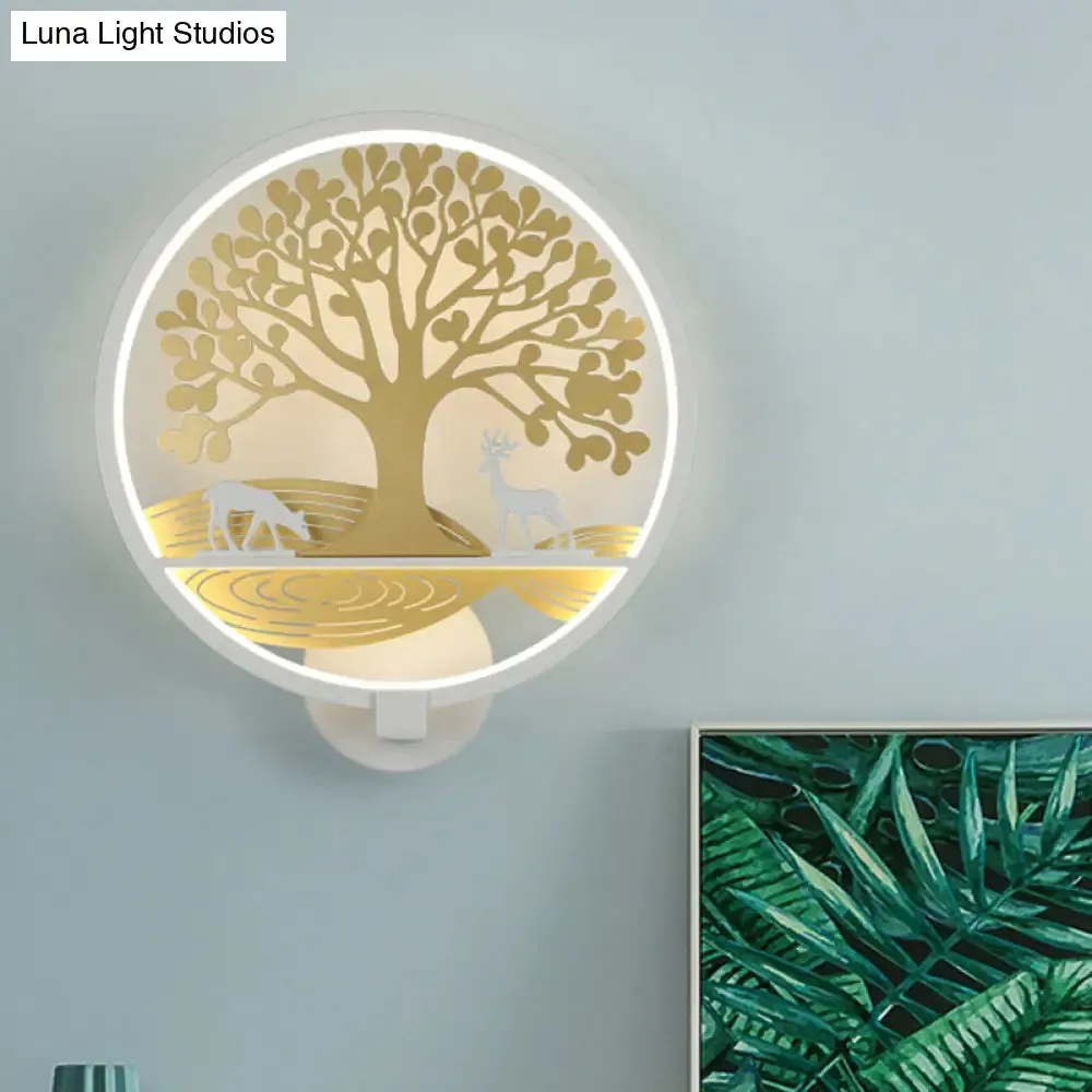 Modern LED Tree Wall Lamp-Metal Mounted, Black/White, Bedside Mural Light with Warm/White Glow