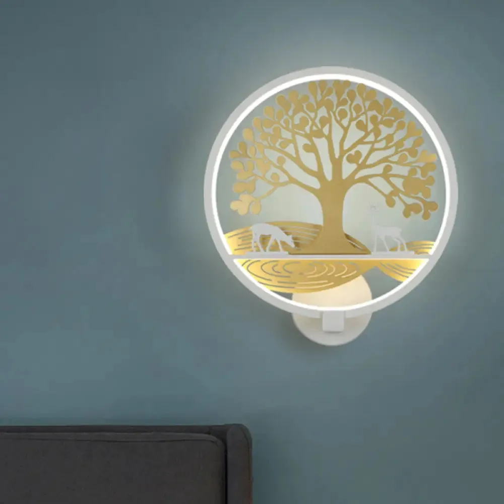 Modern LED Tree Wall Lamp-Metal Mounted, Black/White, Bedside Mural Light with Warm/White Glow