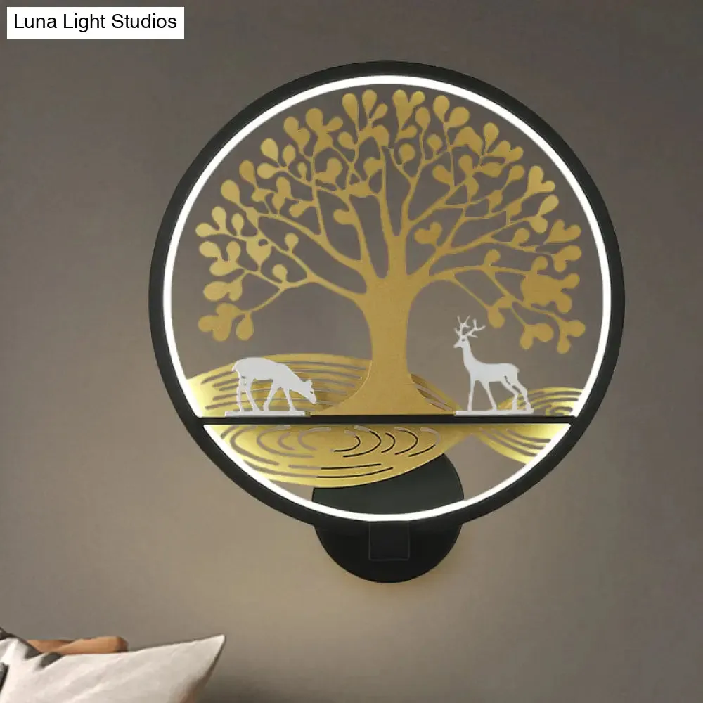 Modern LED Tree Wall Lamp-Metal Mounted, Black/White, Bedside Mural Light with Warm/White Glow