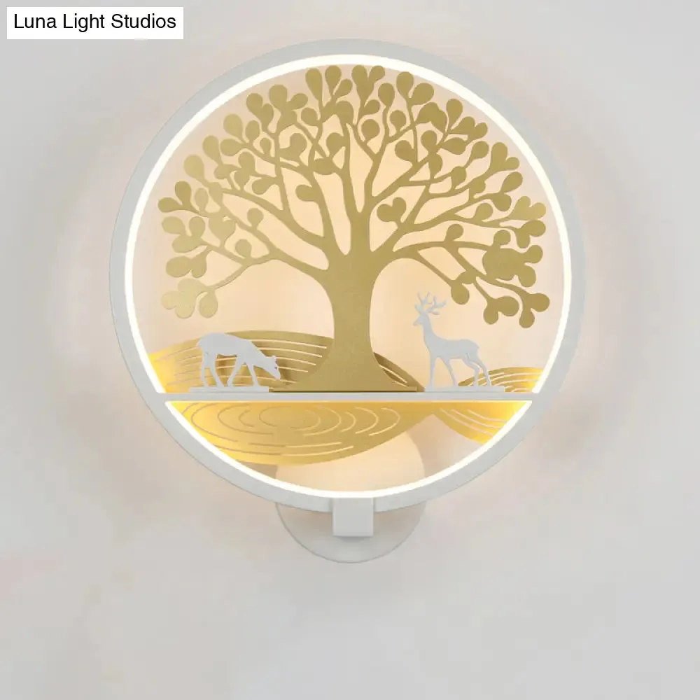 Modern LED Tree Wall Lamp-Metal Mounted, Black/White, Bedside Mural Light with Warm/White Glow