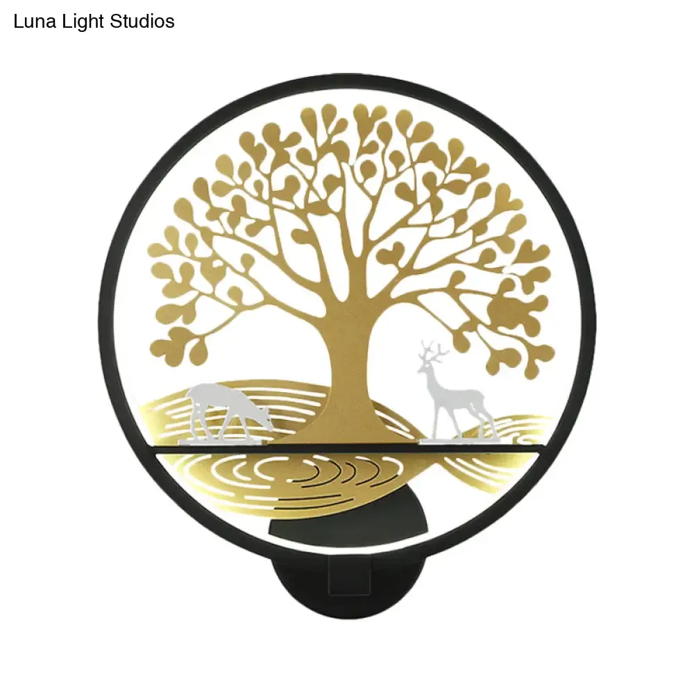 Modern LED Tree Wall Lamp-Metal Mounted, Black/White, Bedside Mural Light with Warm/White Glow