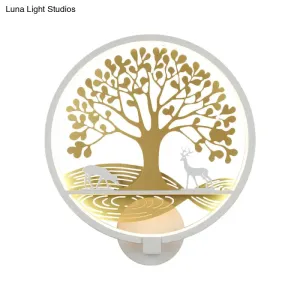 Modern LED Tree Wall Lamp-Metal Mounted, Black/White, Bedside Mural Light with Warm/White Glow
