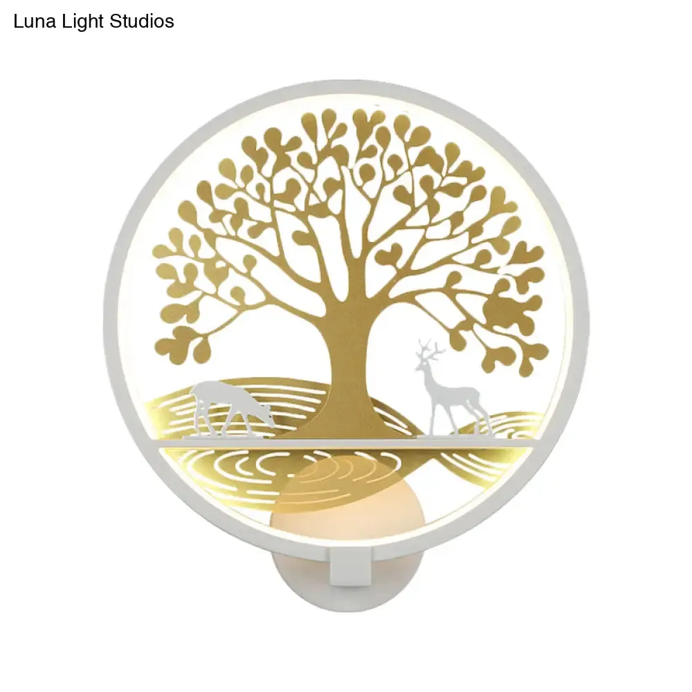 Modern LED Tree Wall Lamp-Metal Mounted, Black/White, Bedside Mural Light with Warm/White Glow