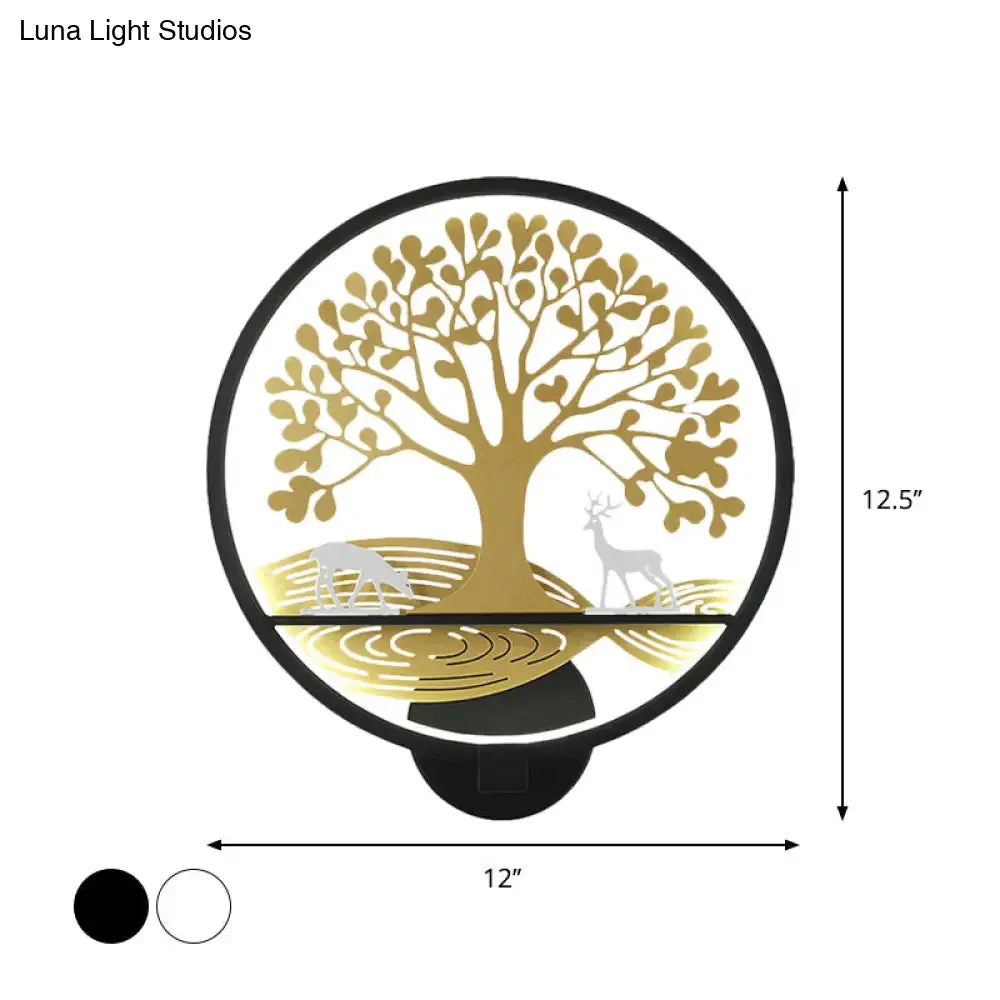 Modern LED Tree Wall Lamp-Metal Mounted, Black/White, Bedside Mural Light with Warm/White Glow