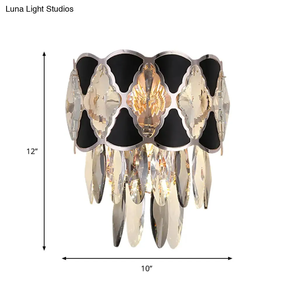 Modern Surface Wall Lamp Fixture - Cut Crystal Ovals Sconce Light with Black Finish, Tapered 3 Heads