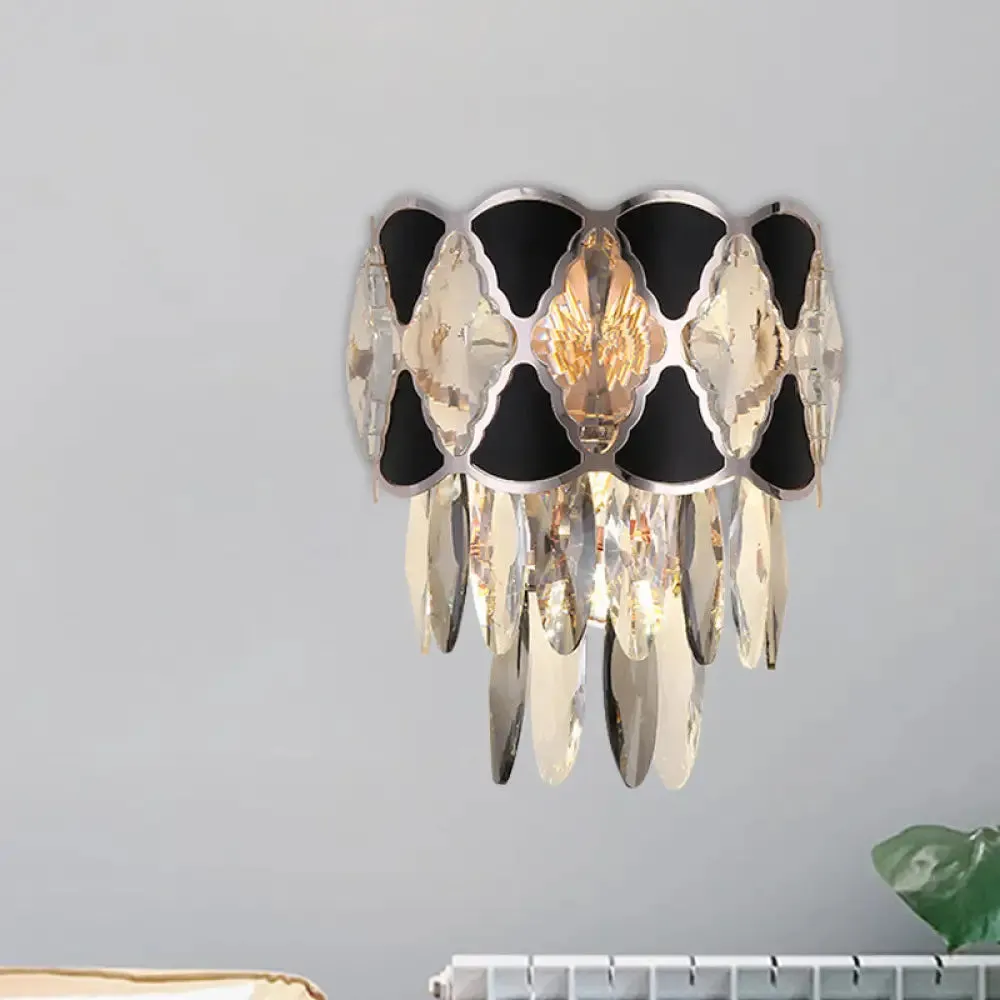 Modern Surface Wall Lamp Fixture - Cut Crystal Ovals Sconce Light with Black Finish, Tapered 3 Heads