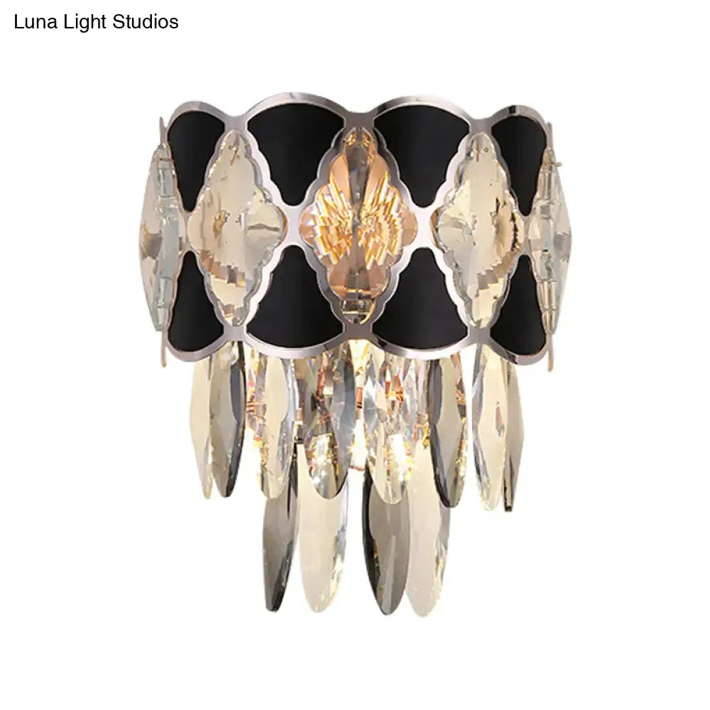 Modern Surface Wall Lamp Fixture - Cut Crystal Ovals Sconce Light with Black Finish, Tapered 3 Heads