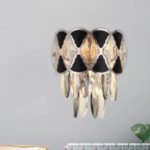 Modern Surface Wall Lamp Fixture - Cut Crystal Ovals Sconce Light with Black Finish, Tapered 3 Heads