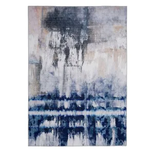 Navy Canvas Washable Designer Rug - Storm