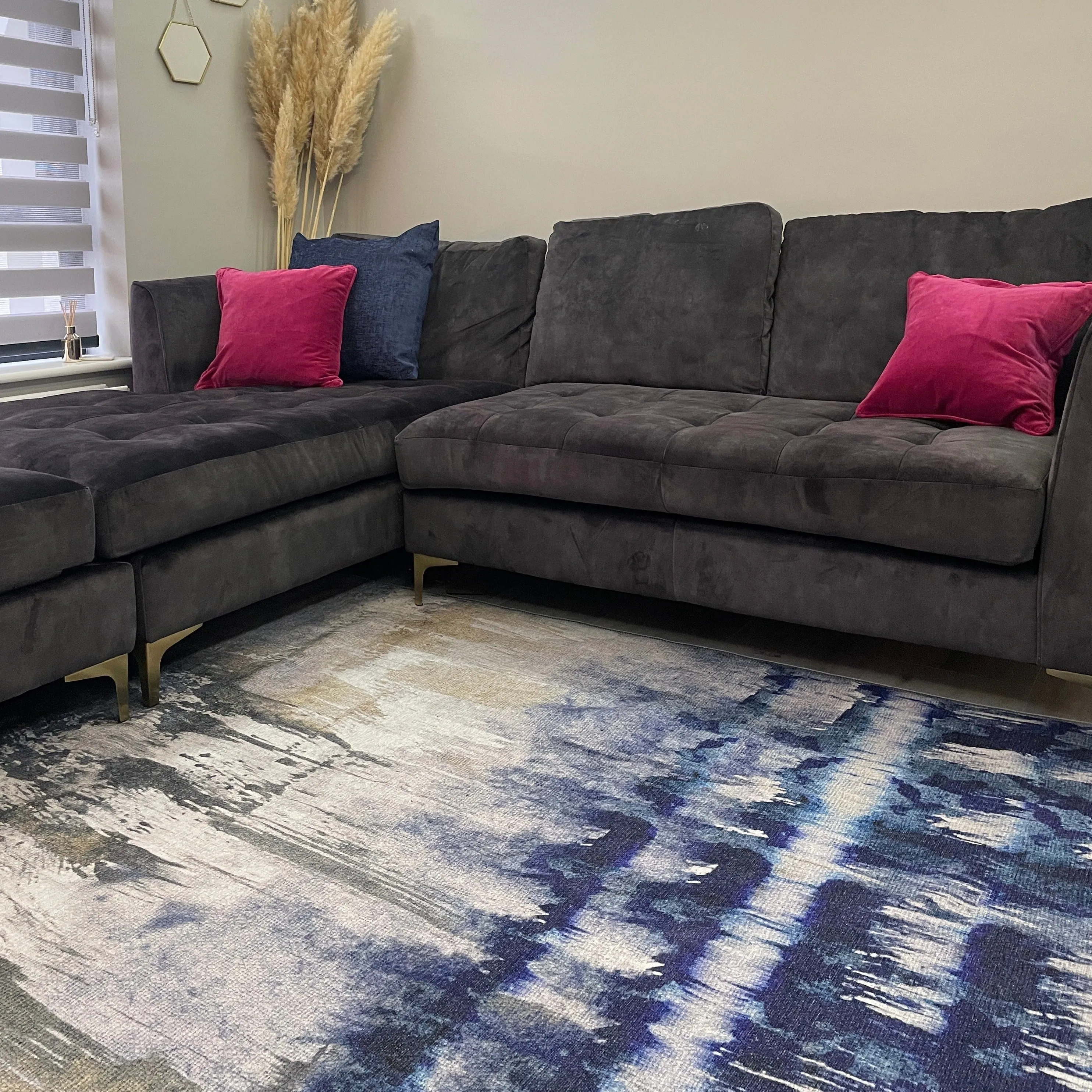 Navy Canvas Washable Designer Rug - Storm
