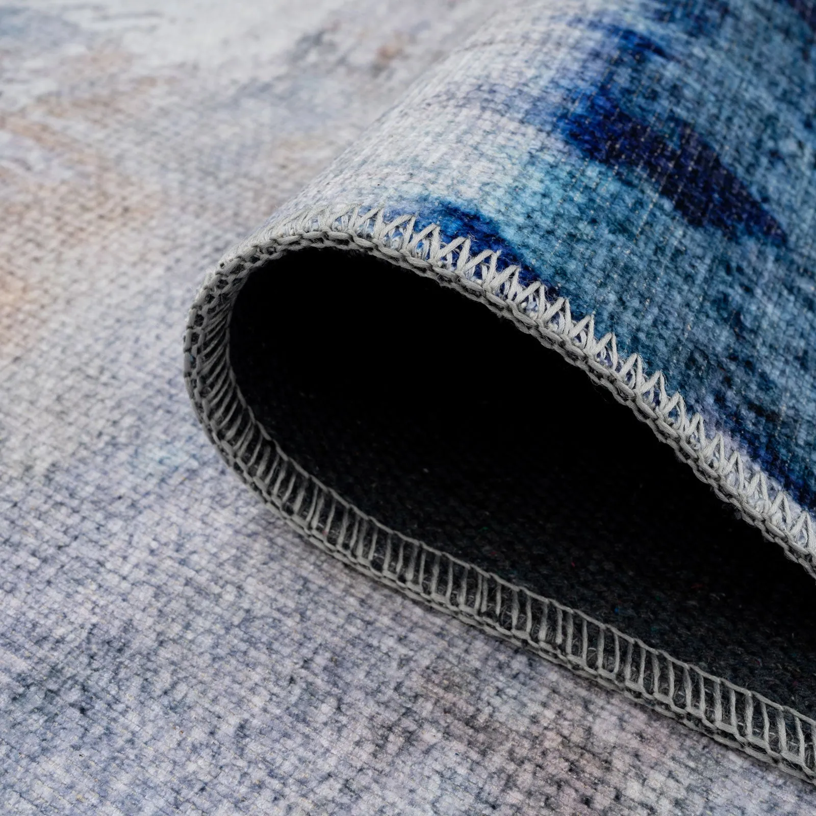 Navy Canvas Washable Designer Rug - Storm