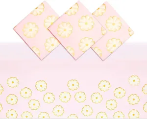 Pink Daisy Plastic Tablecloth for Weddings, Baby Showers (54 x 108 in, 3 Pack)