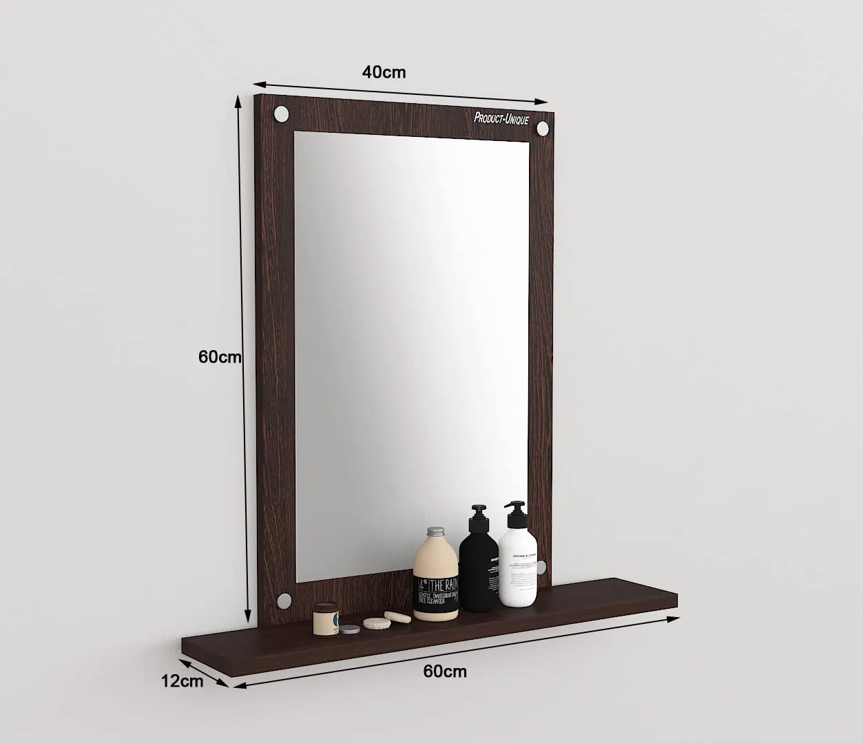 Product-Unique Engineered Wood Dressing Mirror, Wall Mount Vanity Mirror with Shelves Wall Hanging Dressing Mirrors Dark Brown