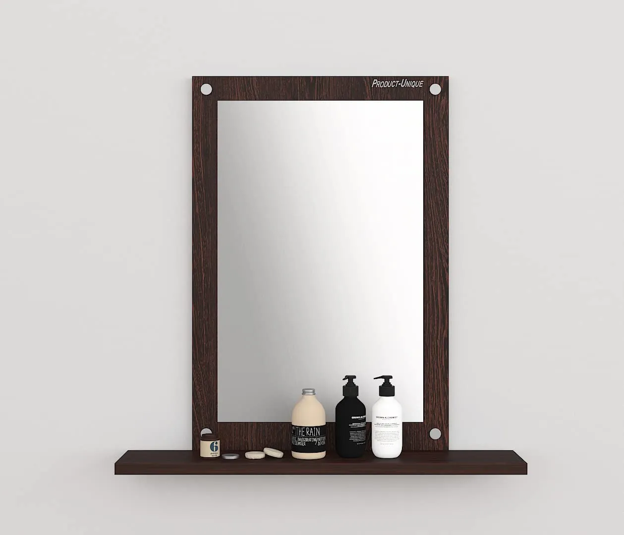 Product-Unique Engineered Wood Dressing Mirror, Wall Mount Vanity Mirror with Shelves Wall Hanging Dressing Mirrors Dark Brown