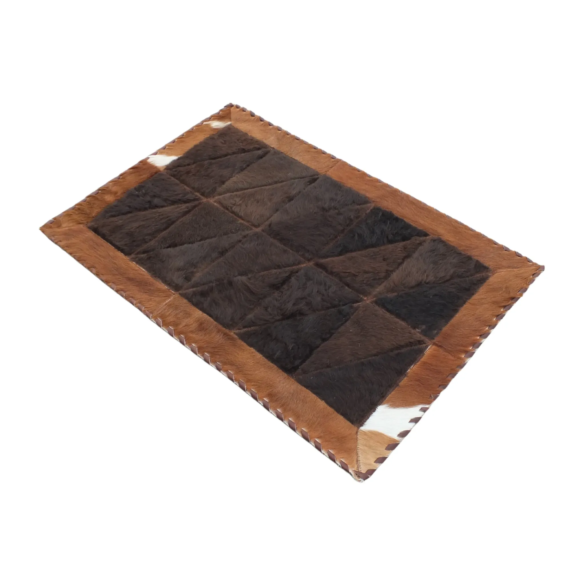 Rectangle Patchwork Area Rug - Brown Cowhide, Bison Center 2'x3'