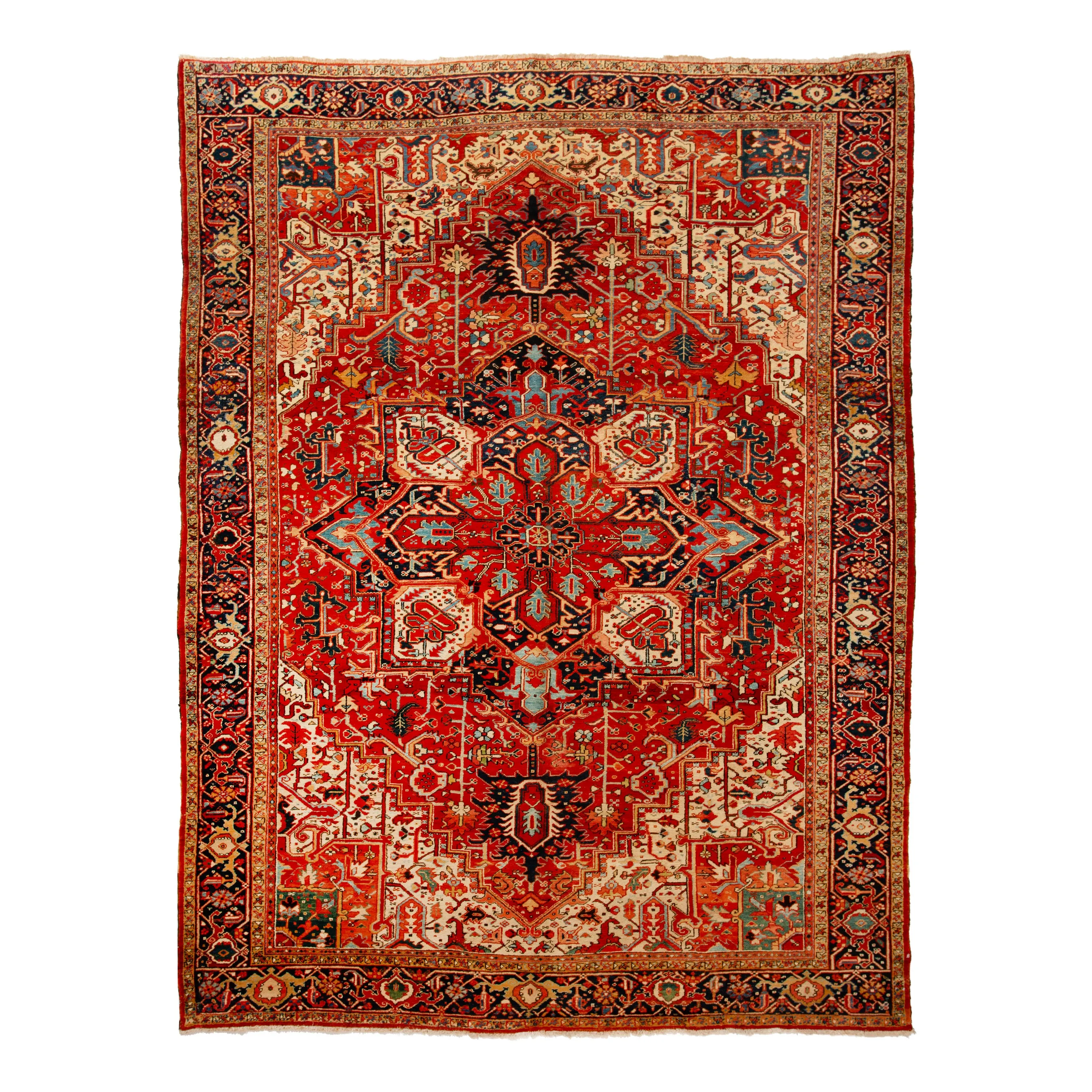 Red Vintage Persian Heriz Rug - 9'6" x 12'11"