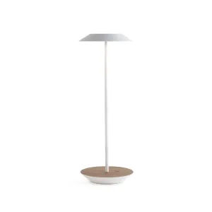 Royyo Matte White With Oiled Walnut Modern LED Desk Lamp with USB Port