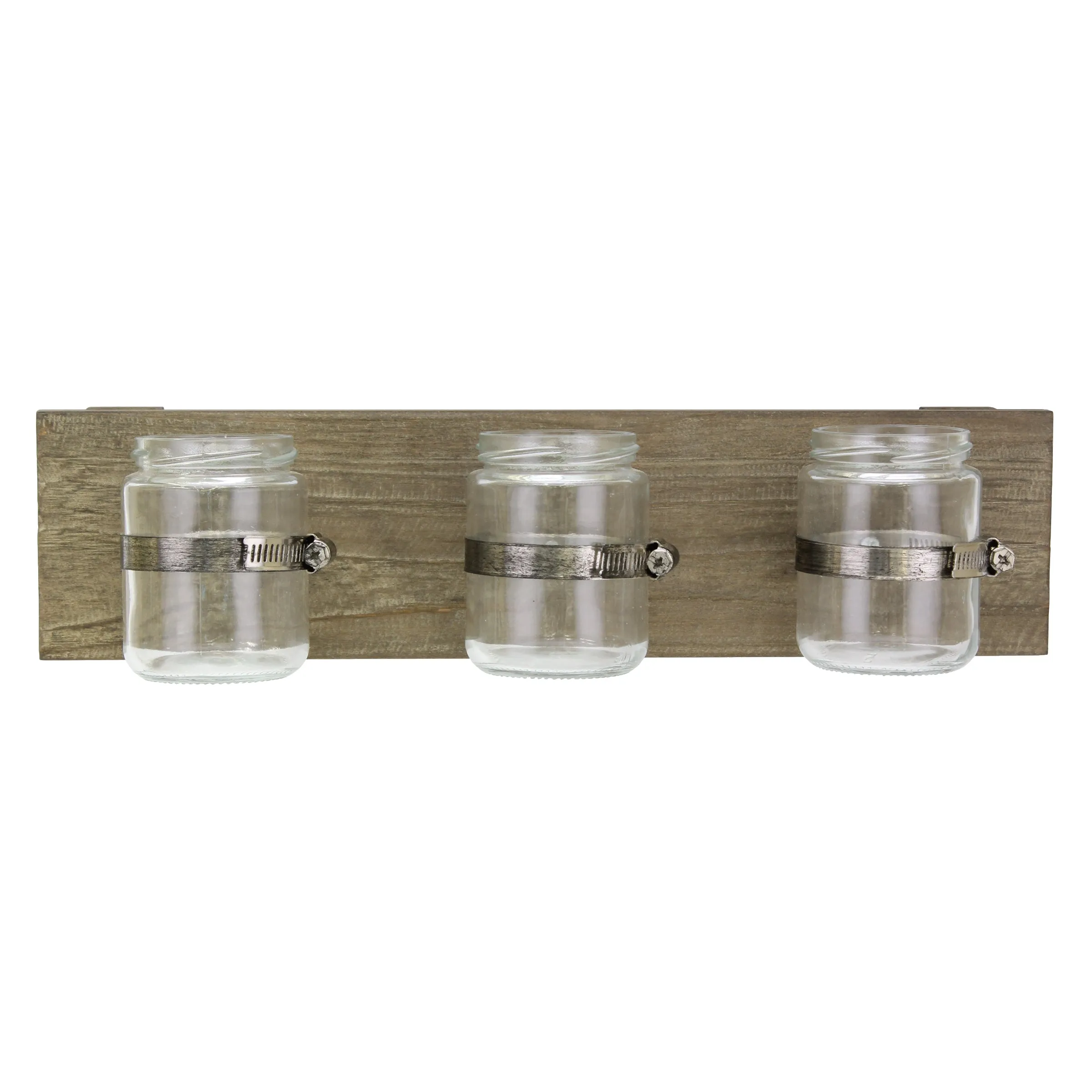 Rustic Natural Wood Hanging Wall Decor with 3 Glass Jar Containers (WS)