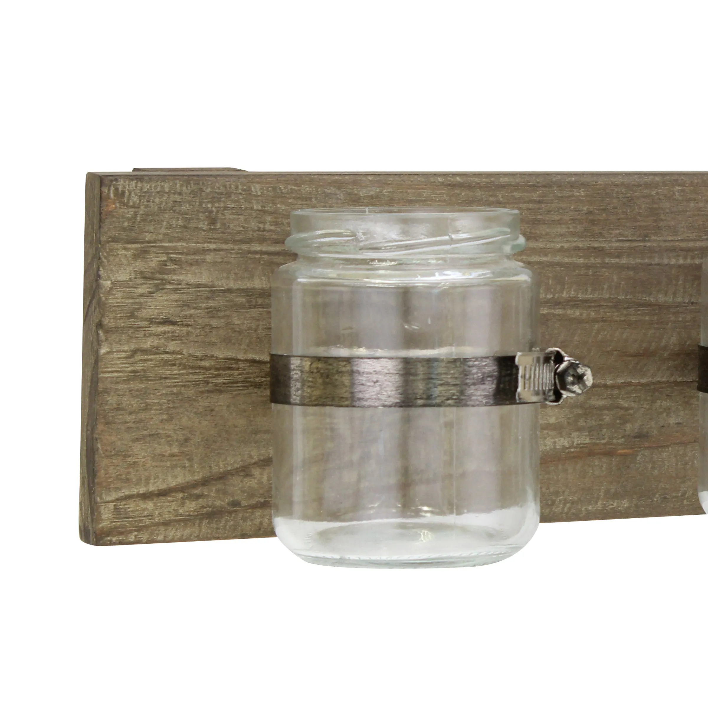 Rustic Natural Wood Hanging Wall Decor with 3 Glass Jar Containers (WS)