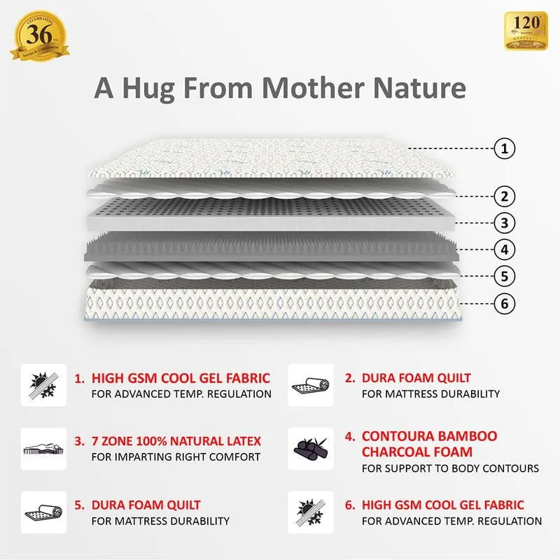 Sleepspa By Coirfit Biolife 7-Zone 100% Natural 6 Inch Queen Latex Mattress| Talalay Technology|Cool Gel Mattress |10 Years Warranty (75X60X6 Inch)