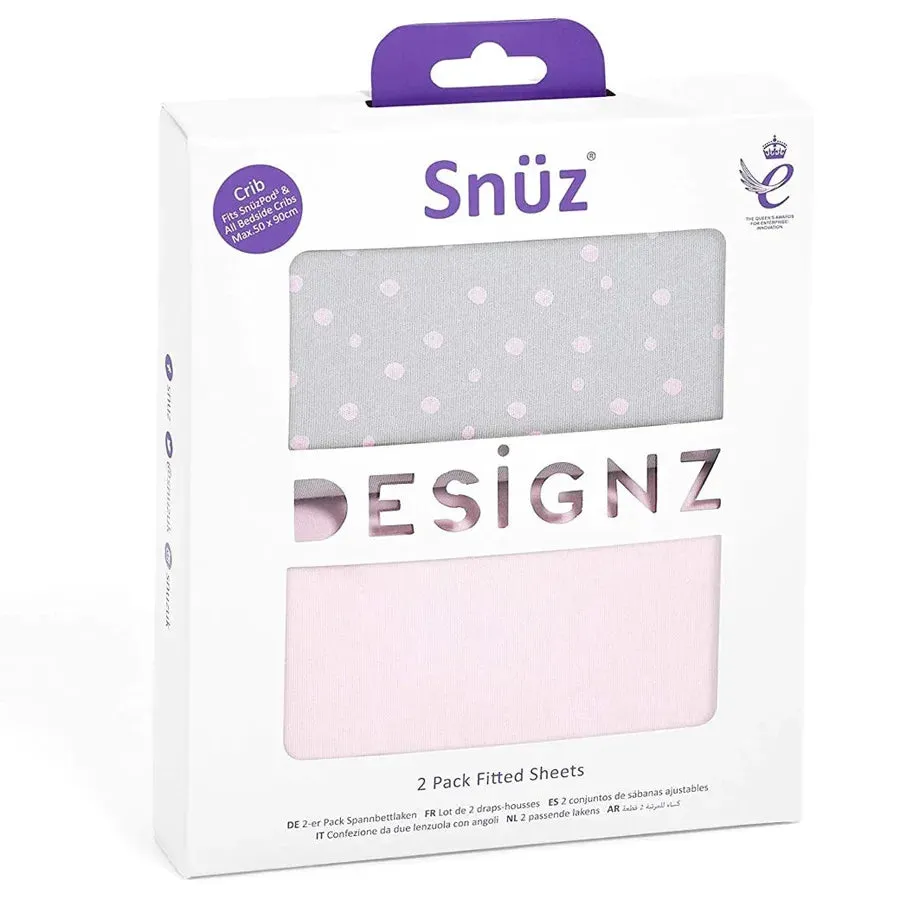 Snuz Crib Fitted Sheets - Pack of 2 (Rose Spot)