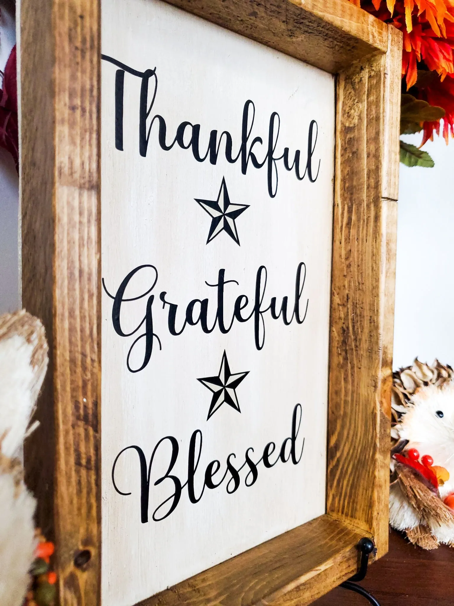 Thankful, Grateful, Blessed Autumn Decor Sign